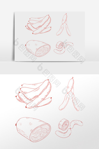 线描香肠腊肠火腿肠图片