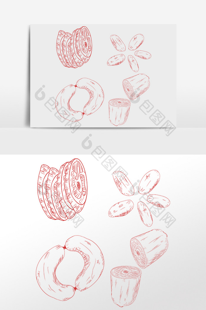 卡通线描香肠腊肠