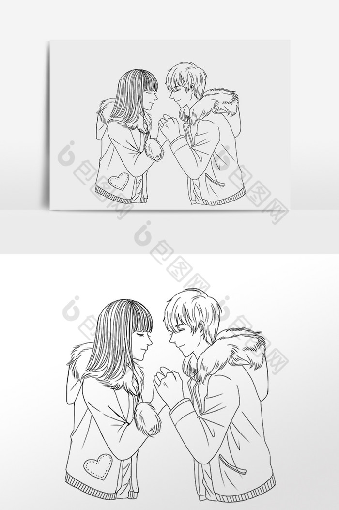 好看的线描情人节甜蜜情侣图片素材免费下载,本次作品主题是广告设计