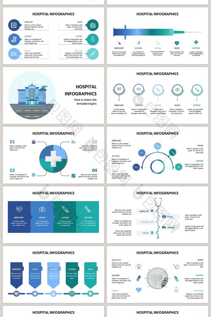 蓝色医院研究报告40页图表合集PPT模板