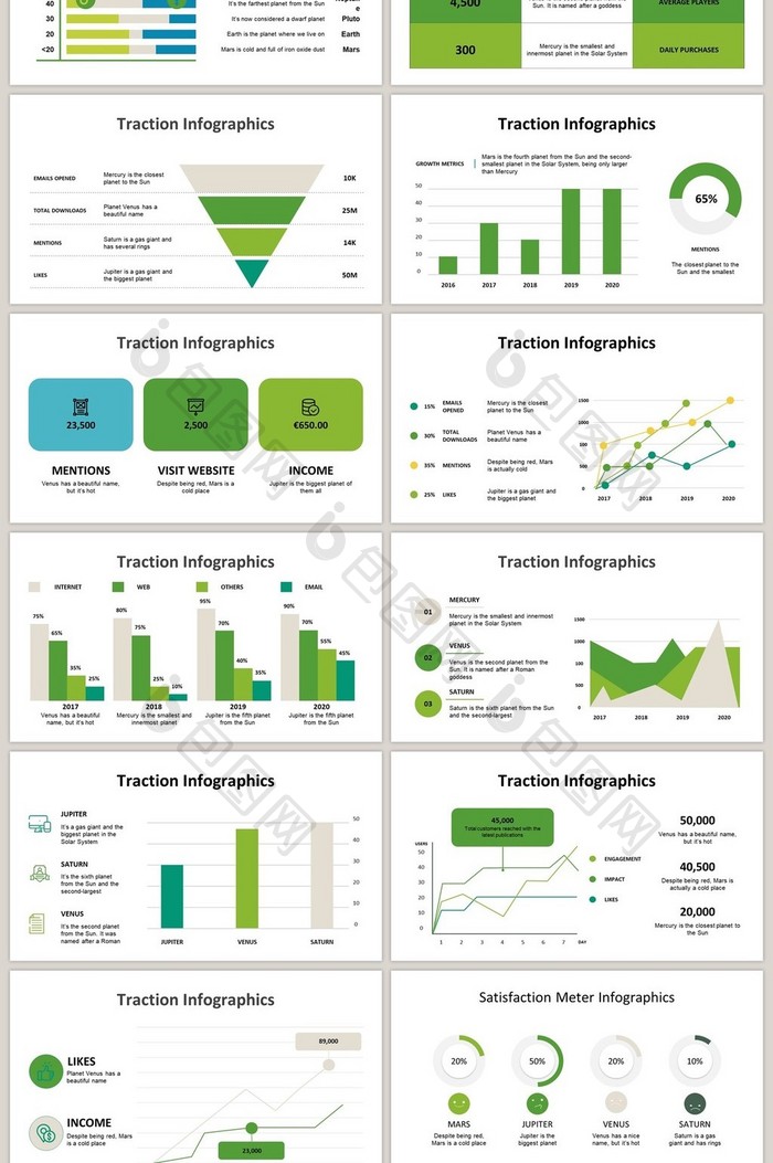 绿色清新商务40页图表合集PPT模板