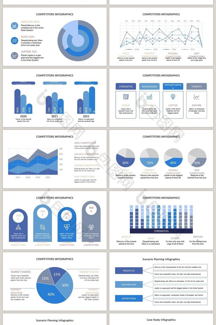 蓝色商务图表40页图表合集PPT模板免费下载-包图网