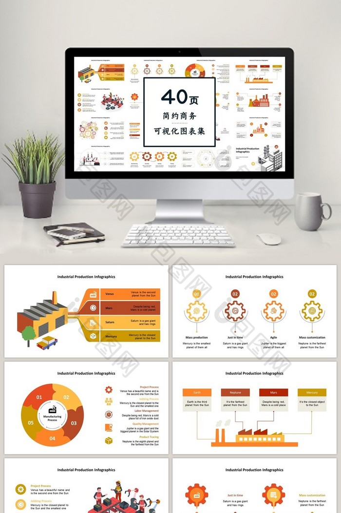 橙黄色建筑40页图表合集PPT模板