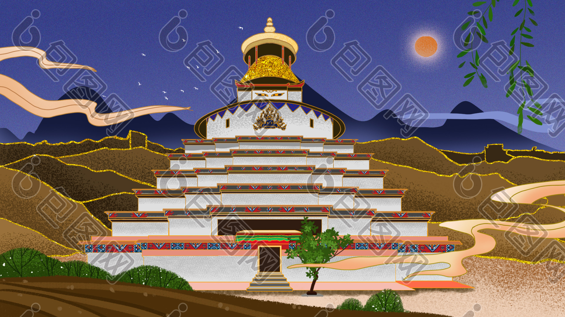 白居寺插画图片素材免费下载,本次作品主题是插画,使用场景是风光建筑