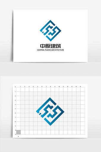 蓝色中字建筑logo