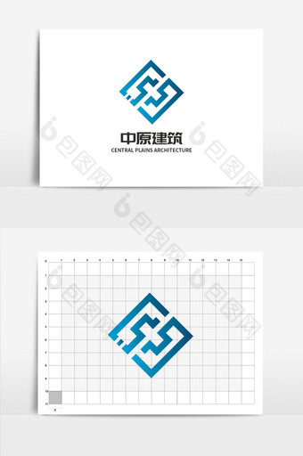 蓝色中字建筑logo图片