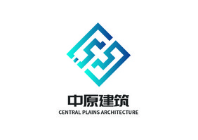 蓝色中字建筑logo