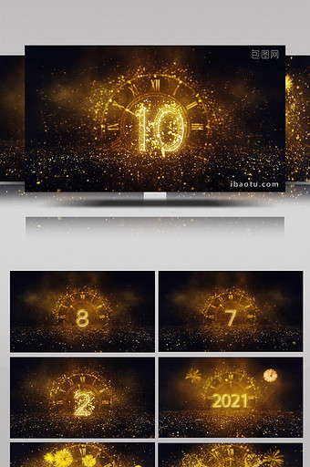 金色粒子烟花新年午夜倒计时开场AE模板图片