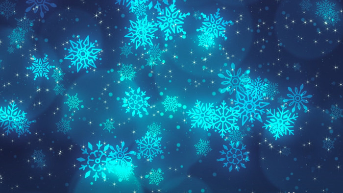 背景虚化光圈飘落片状雪花蓝色冬季视频素材