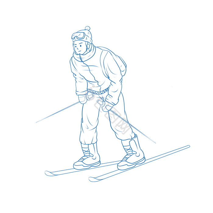 运动会体育运动线描滑雪