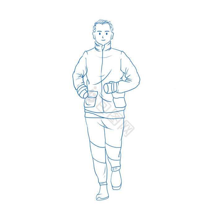 线描冬季运动跑步