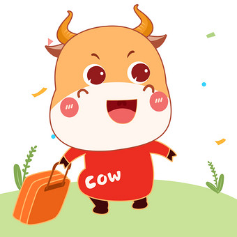 红色喜庆卡通牛回家乡gif图
