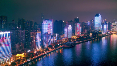4K航拍广州滨江建筑灯光秀夜景