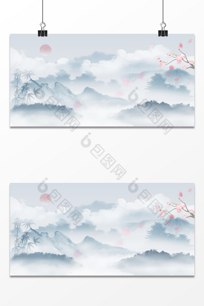 中式古风水墨山水仙侠云雾桃花背景图图片模板 包图网 中式古风水墨山水仙侠云雾桃花背景图图片模板 包图网
