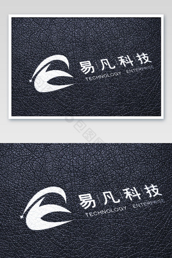 蓝色皮质纹理上的logo烫印样机图片