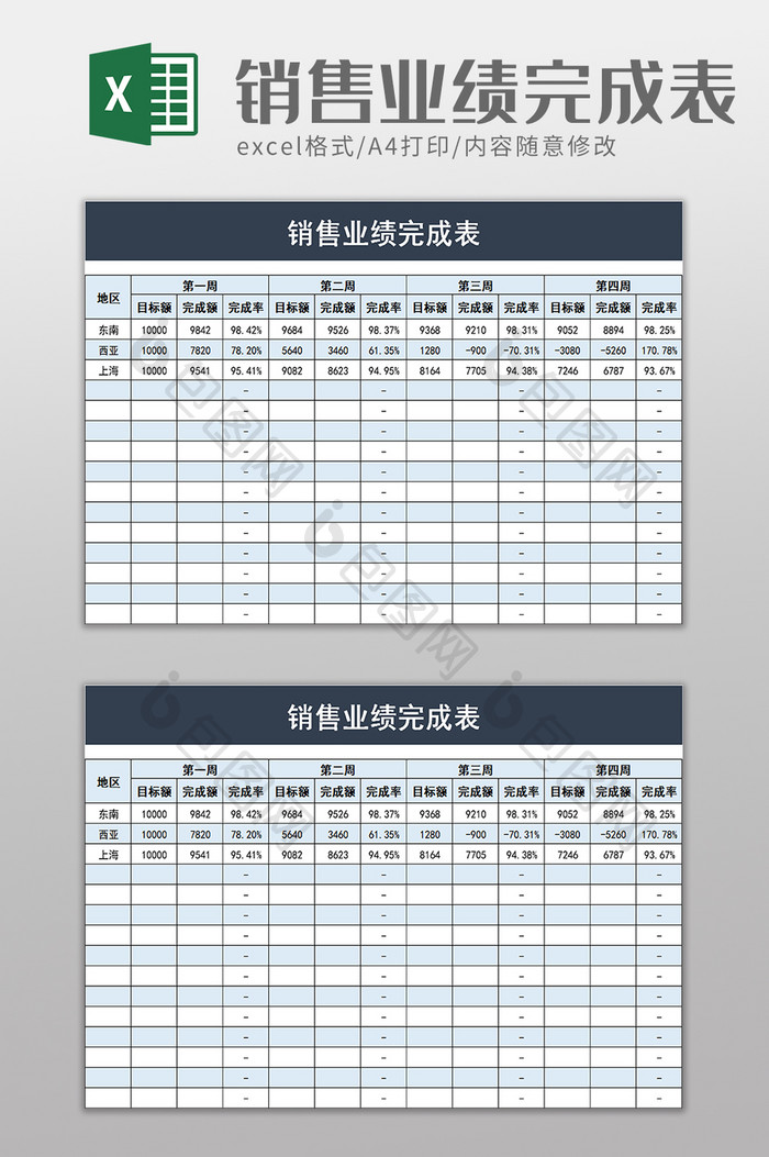 销售业绩完成表excel模板