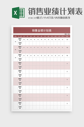 销售业绩计划表excel模板图片