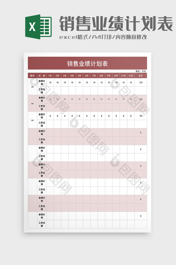 销售业绩计划表excel模板图片图片