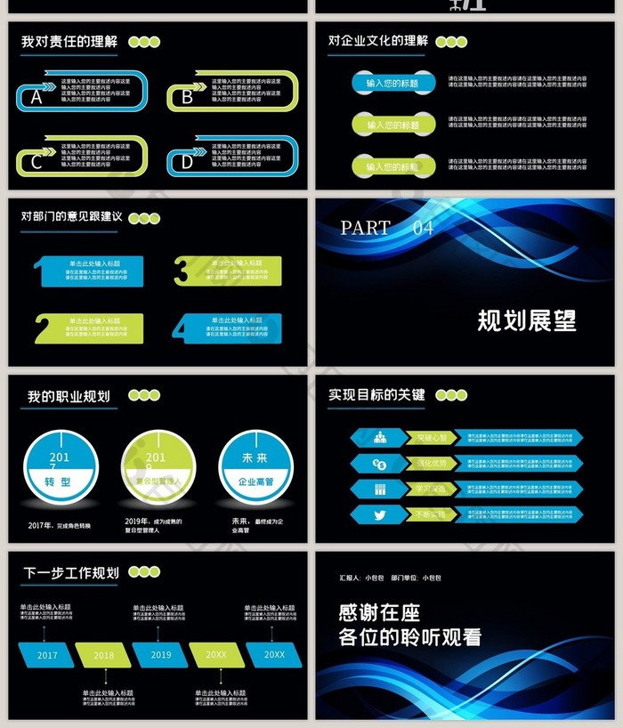 黑色高端科技感个人述职报告PPT模板