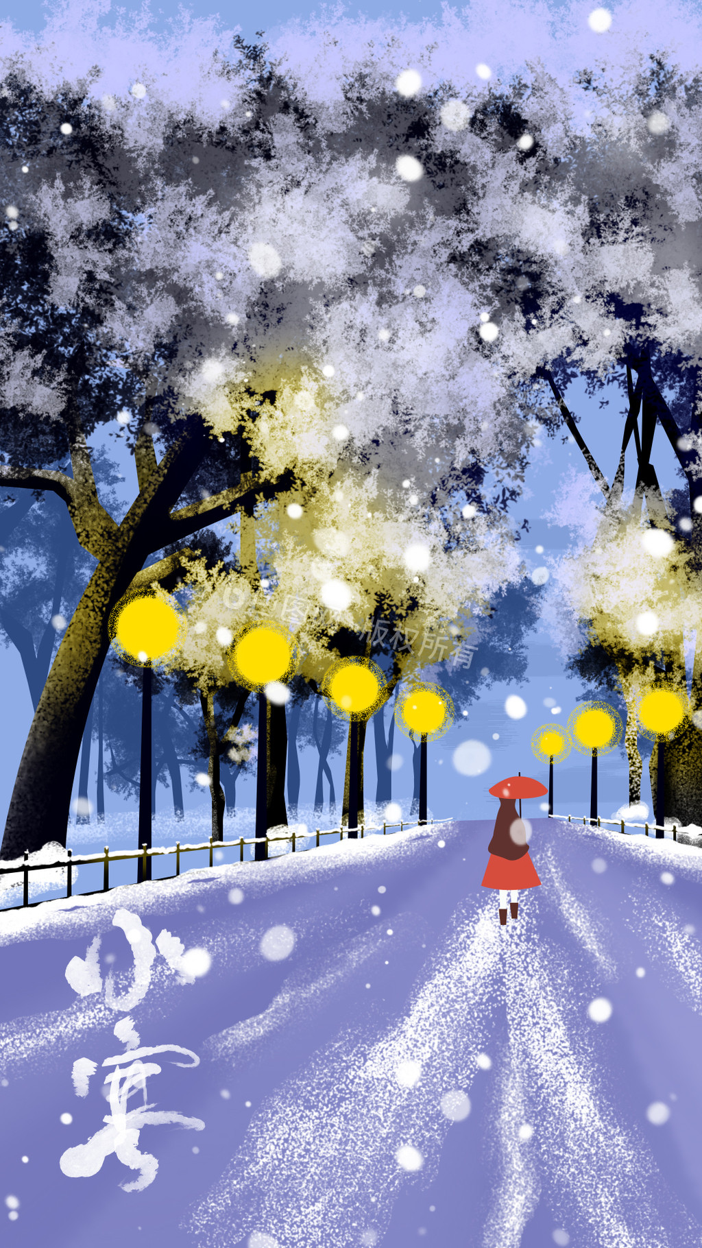街道女孩路灯插画动图gifgif1920x1080白雪雪花下雪冬天冬季动图gif24