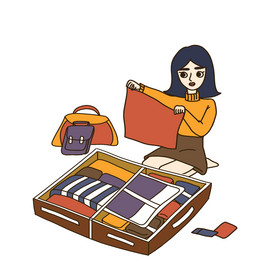 春节春运女孩收拾行李图片