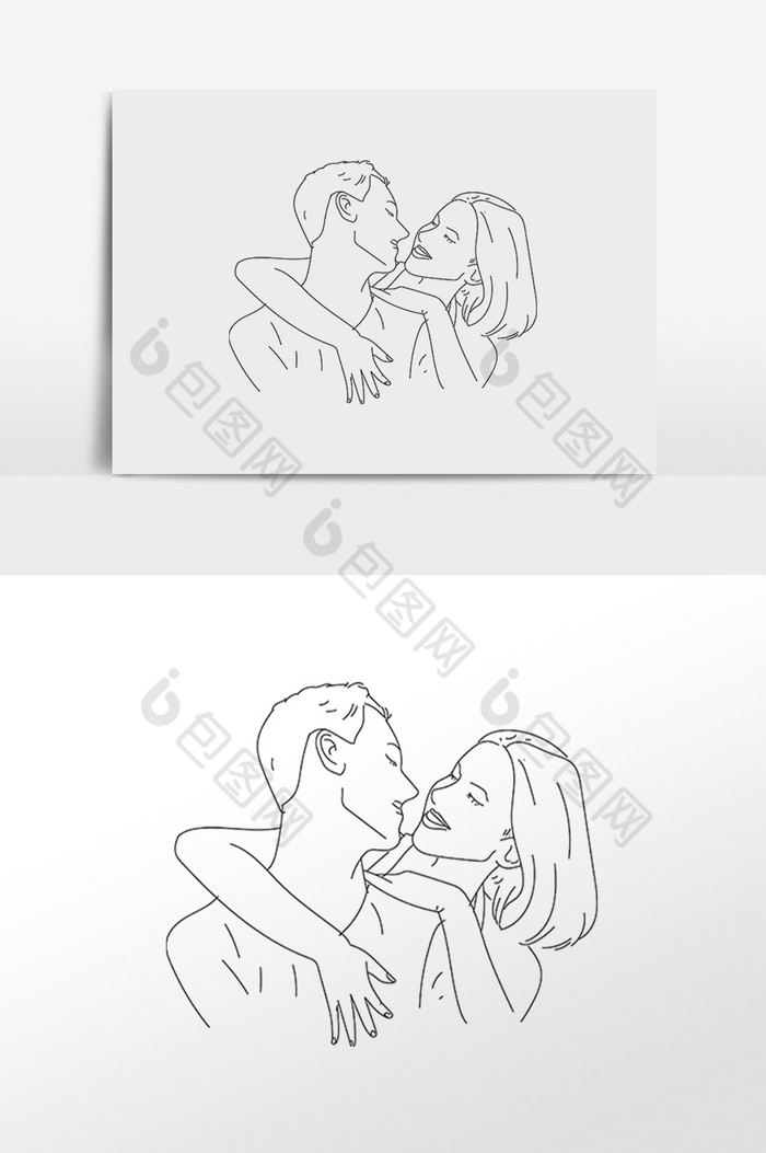 情人节线描接吻情侣图片图片