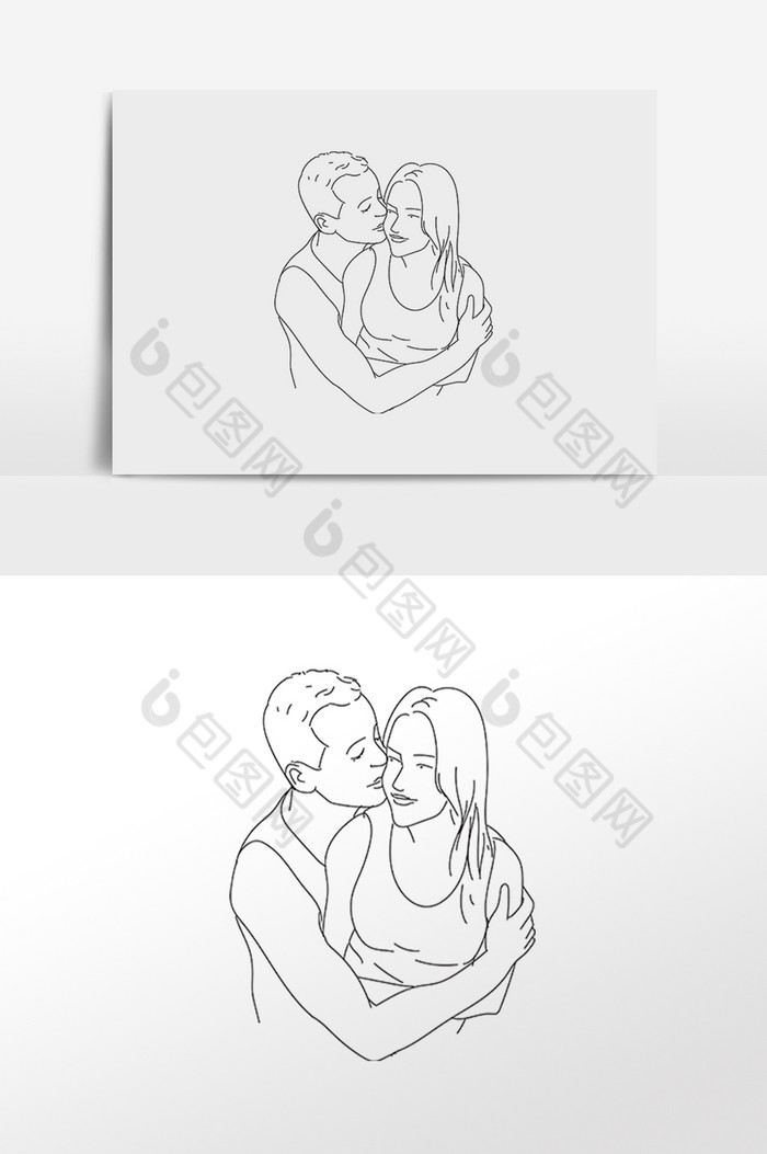 情人节线描甜蜜恩爱情侣