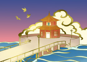 青岛栈桥图片城市青岛栈桥插画图片中国风青岛栈桥城市地标图片雅致