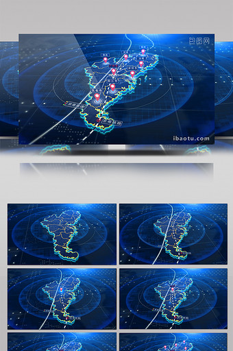 广东地图辐射区位定位AE模板图片