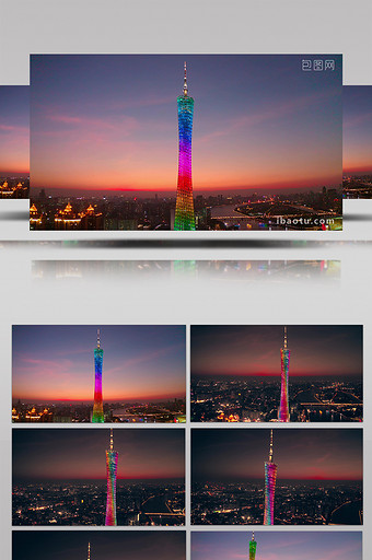4K航拍广州塔黄昏落日唯美视频素材图片