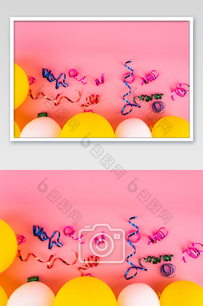 粉色背景气球丝带图片图片