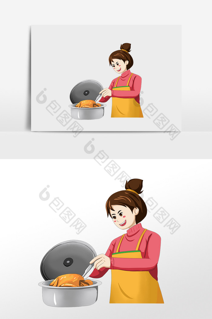 女孩炖鸡煲汤图片图片