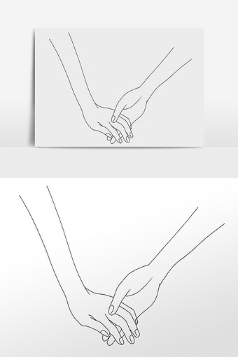 情人节线描情侣牵手