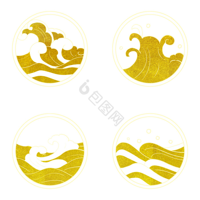 金色圆形海浪花纹图片