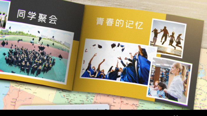 4K同学毕业录相册书籍翻页照片