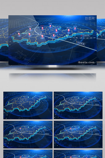 山东地图辐射区域定位AE模板图片