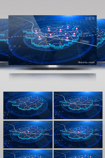 广西地图辐射区域定位AE模板图片