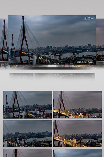 4k上海地标杨浦大桥交通日转夜延时摄影图片