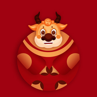 红金色喜庆牛年卡通牛动图gif