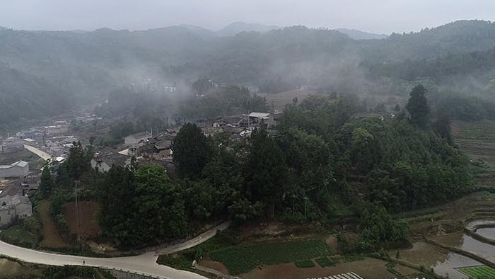 云雾中的村庄视频