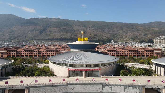 实拍云南施甸三馆广场4k视频