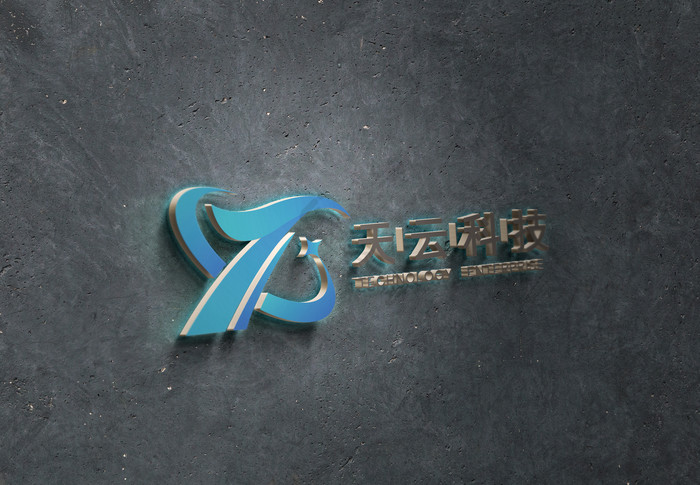 水泥墙上的金属发光logo图片