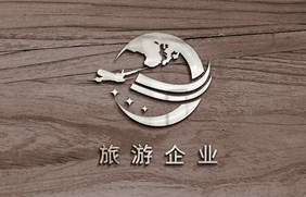 木纹上的透明亚克力立体logo样机