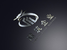 质感黑色渐变背景上金属立体logo样机