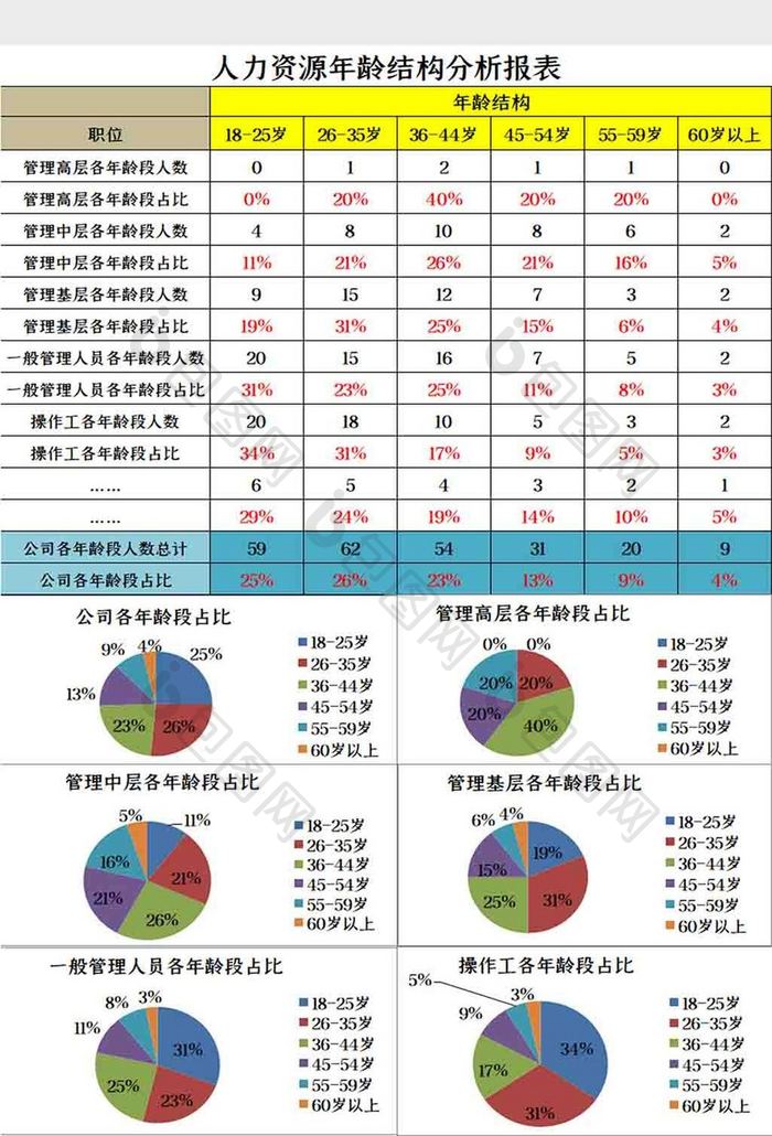 人力资源年龄结构分析报表Excel模板