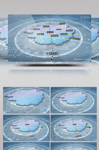 简洁广西省区域地图辐射AE模板图片