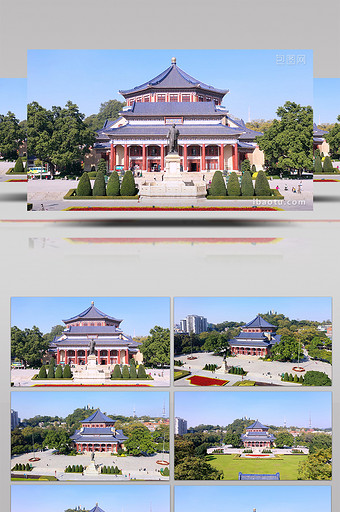 4K航拍广州地标中山纪念堂全景视频素材图片