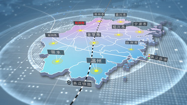 简洁浙江区域地图辐射定位AE模板