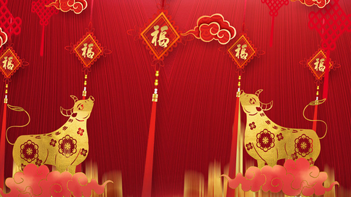红色大气牛年中国结新年元旦开场AE模板
