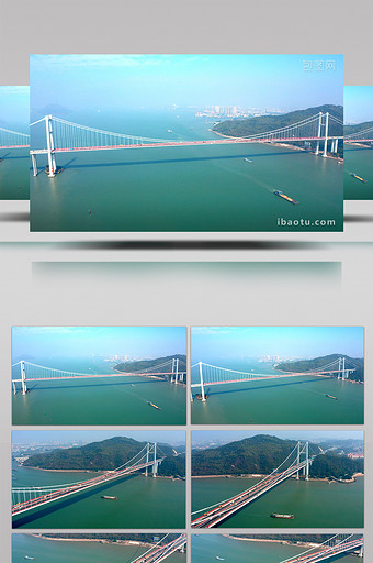 4k航拍宏伟大桥水陆立体交通奔流不息图片